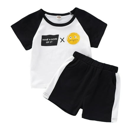 

4T Toddler Baby Boys Outfits Short Sleeve Round Neck T-shirt Top +Shorts 2Pcs Clothes Set 4-5T White