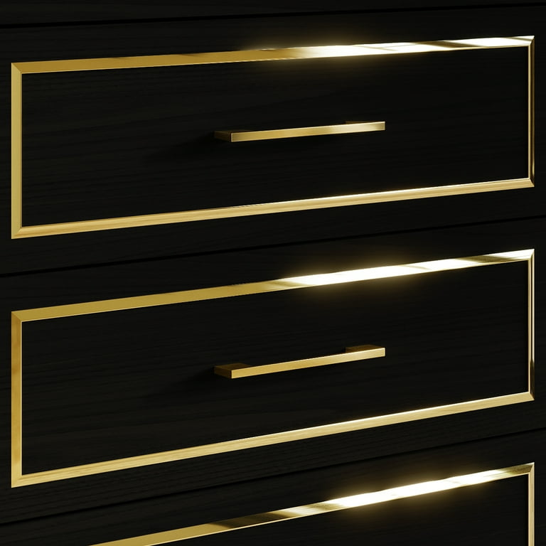 CASTLE PLACE Glam 5-Drawer Dresser Black Solid Wood with Gold Accents and  Diamond Legs - Walmart.com