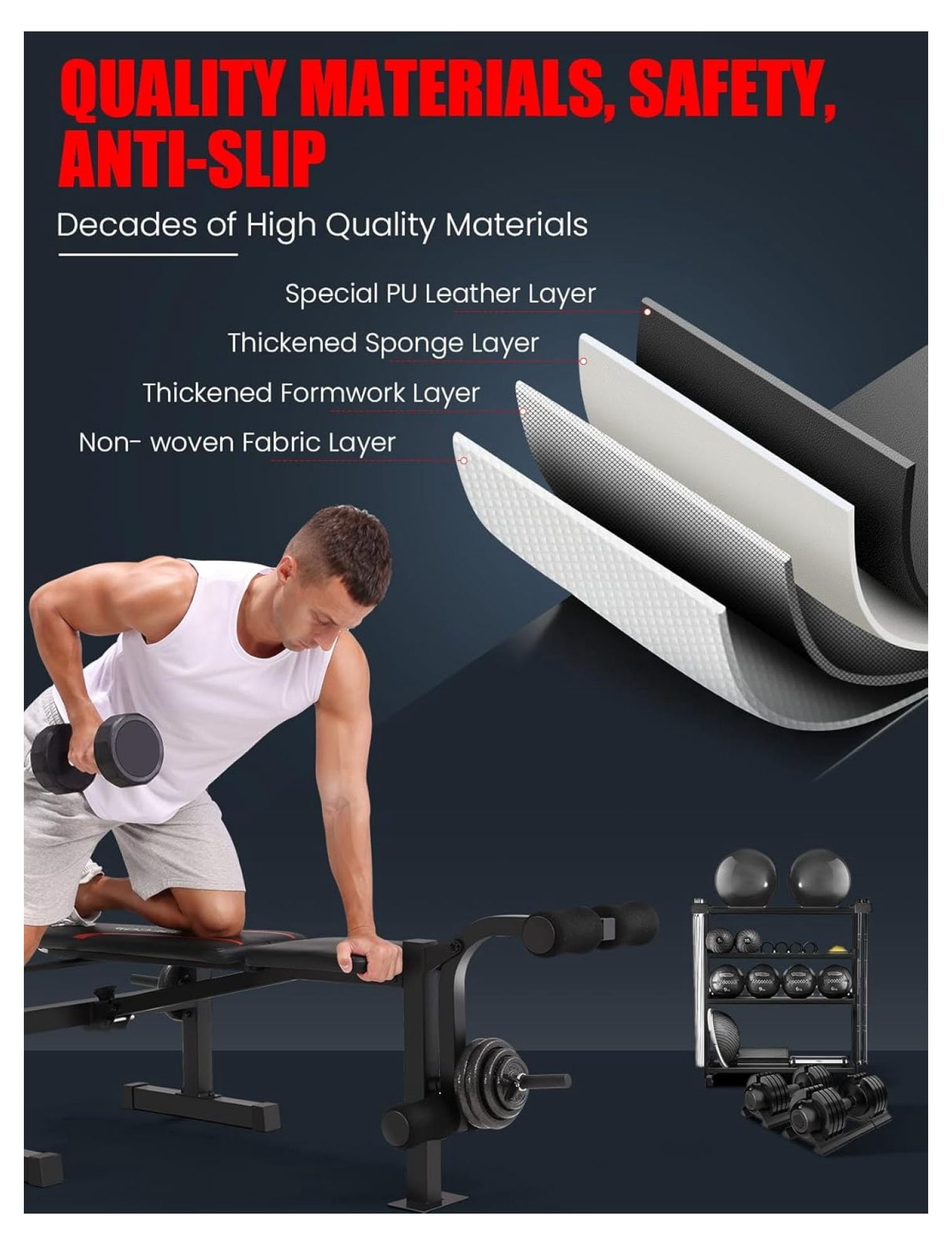 Adjustable Weight Bench with Squat Rack & Leg Extension - 600LBS Full Body Workout - Folding Home Gym Equipment
