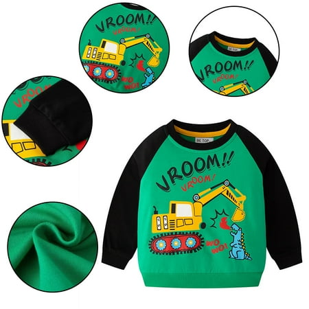 

KYAIGUO Toddler Boys Excavators Sweatshirt Kids Longsleeve T-Shirt Autumn Sweatshirt Baby Cartoon Crewneck Sweatshirt 1-10Y