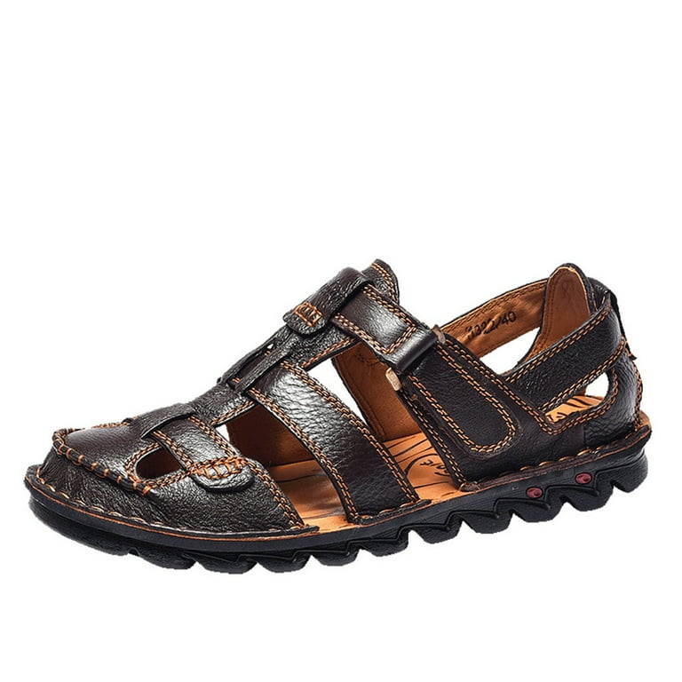 jjayotai Men Shoes Clearance Sale Summer Mens Leather Sandals Flats Beach Walking Non Slipsoft Bottom Casual Shoes Rollbacks