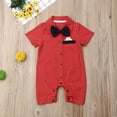 thumbnail image 2 of Qiylii Newborn Baby Gentleman Romper Single Breasted Striped Bodysuit for Party Wedding, 2 of 7