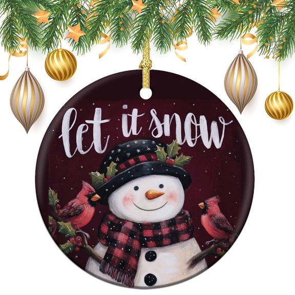 Snowman And Cardinals Ceramics Ornaments Xmas Snowman Ornament Keepsake Christmas Home Office Tree Decorations Gifts for Women Men On Christmas