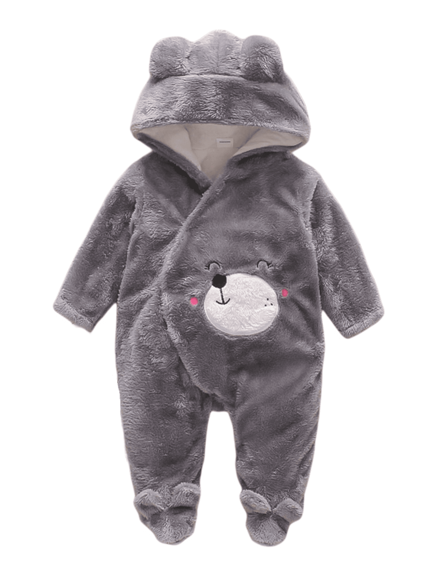 PatPat Baby Unisex Footed Fleece Jumpsuit Hooded Romper,Infant Baby ...