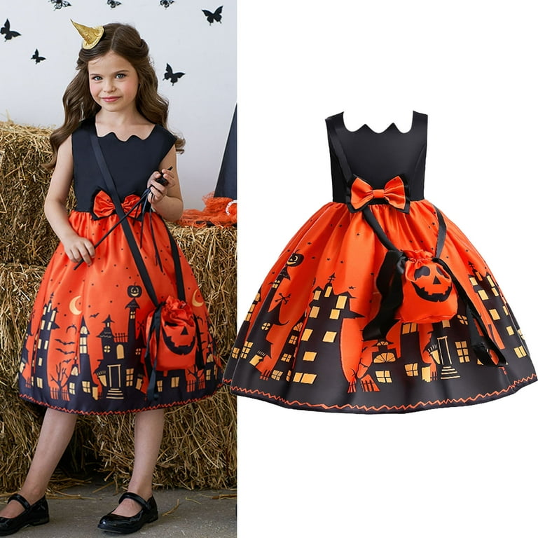 Vestidos Para Ninas Elegantes Snow White Rare Editions Girls Dresses Halloween Poncho Pumpkin Prints Orange 140 Walmart