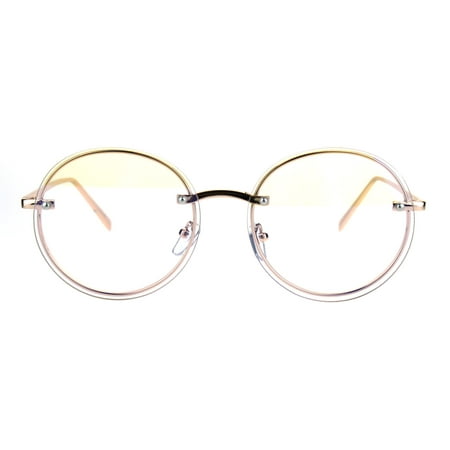 Retro Old School Rimless Clear Lens Round Metal Rim Eye Glasses Gold