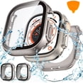 thumbnail image 1 of HAHDAXIA 2-Pack Waterproof Case for Apple Watch Ultra Ultra2 Screen Protector 49mm, 360 Protective Glass Face Cover + Back Bumper for iWatch Ultra Ultra2 Accessories 49 mm Titanium/Titanium, 1 of 7