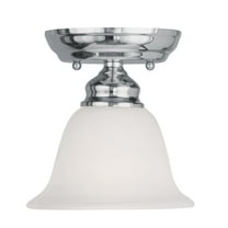 1 Light Polished Chrome Ceiling Light fixture with White Alabaster Glass Shade