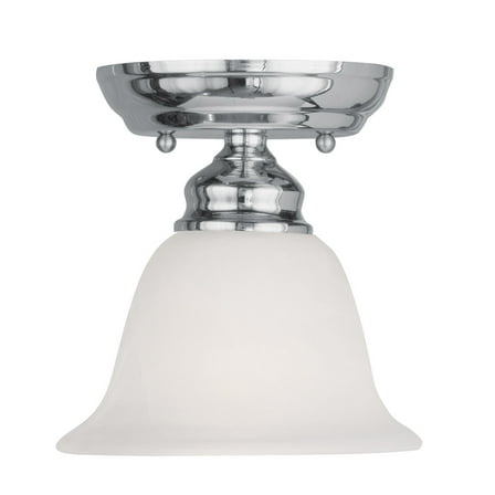 1 Light Polished Chrome Ceiling Light fixture with White Alabaster Glass Shade