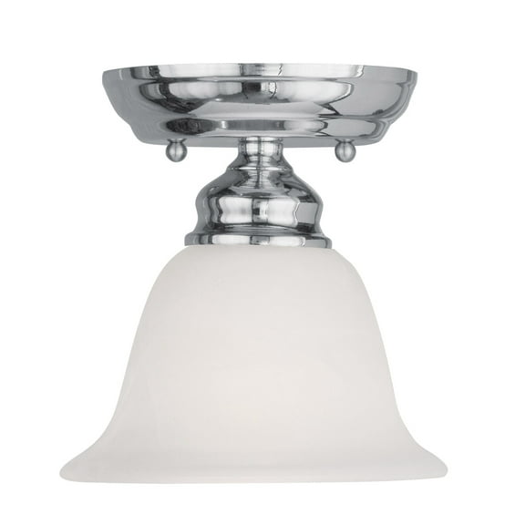 1 Light Polished Chrome Ceiling Light fixture with White Alabaster Glass Shade