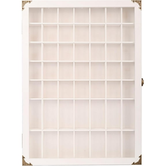49-Cubby Shot Glass Display Case Wall-Mounted Bar Cabinet Wooden Shot Glasses Holder Shot Glass Shelf with Lockable Acrylic Door, White