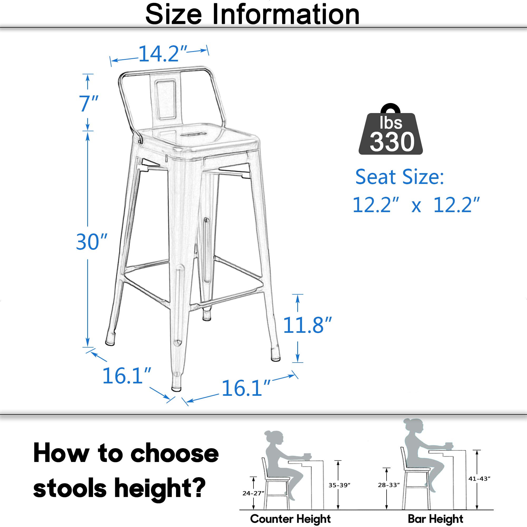 Apeaka Metal Bar Stools Set of 4 Counter Height Stools 30 Inchs Counter Stools with Backs