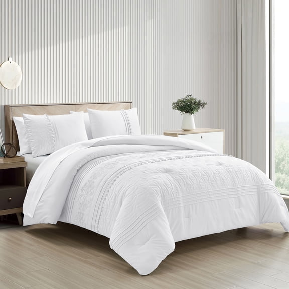 Chezmoi Collection Athena 7-Piece Floral Chenille Bed in a Bag, Queen