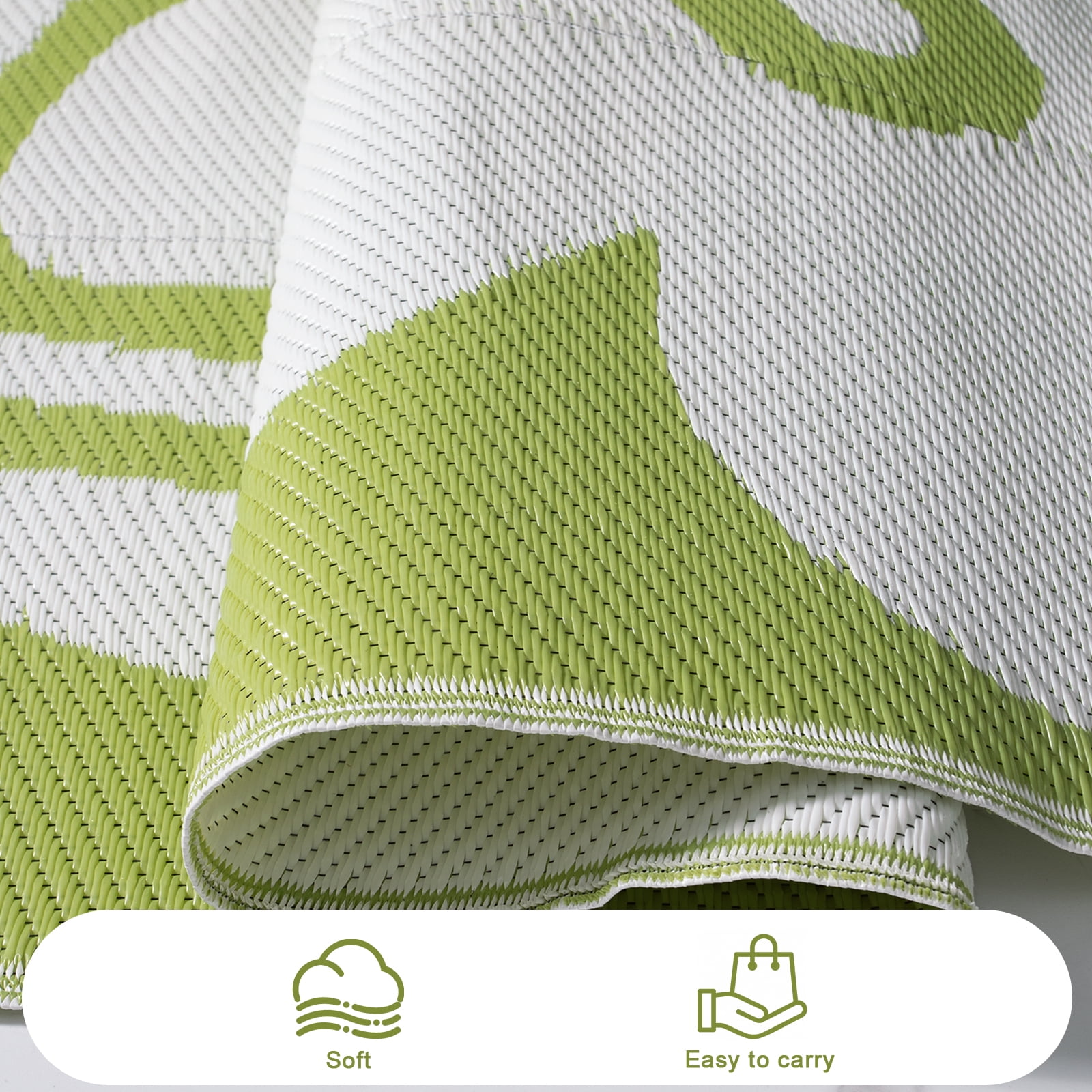 Lahome Waterproof & Reversible Outdoor Rug 4'x6', Green Abstract Floral RV Camping Mat - Portable Plastic Straw Picnic Carpet for Garden Beach Deck Balcony (Green, 4'x6')
