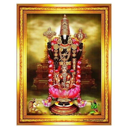 

Pavan Photo Laminations Tirupati Balaji Lakshmi Venkateshwara Swamy Wall Painting Framed Home Decor (Wood Matte Gold Small Size 6 X 8 Inch) R447S