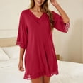 thumbnail image 6 of yillto Womens Lace Nightgown 3/4 Sleeve Sleepwear Nightshirts V Neck Comfy Nightdress Nightgowns, 6 of 7