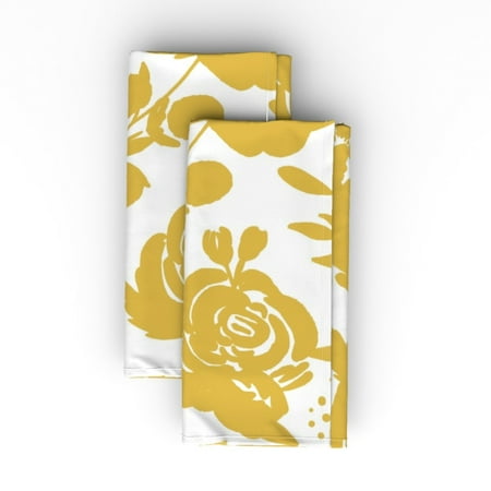 

Cotton Sateen Dinner Napkins (Set of 2) - Mustard Floral White Flowers Botanical Kids Girls Fall Gold Yellow Room Quilt Coverings Nursery Print Cloth Dinner Napkins by Spoonflower