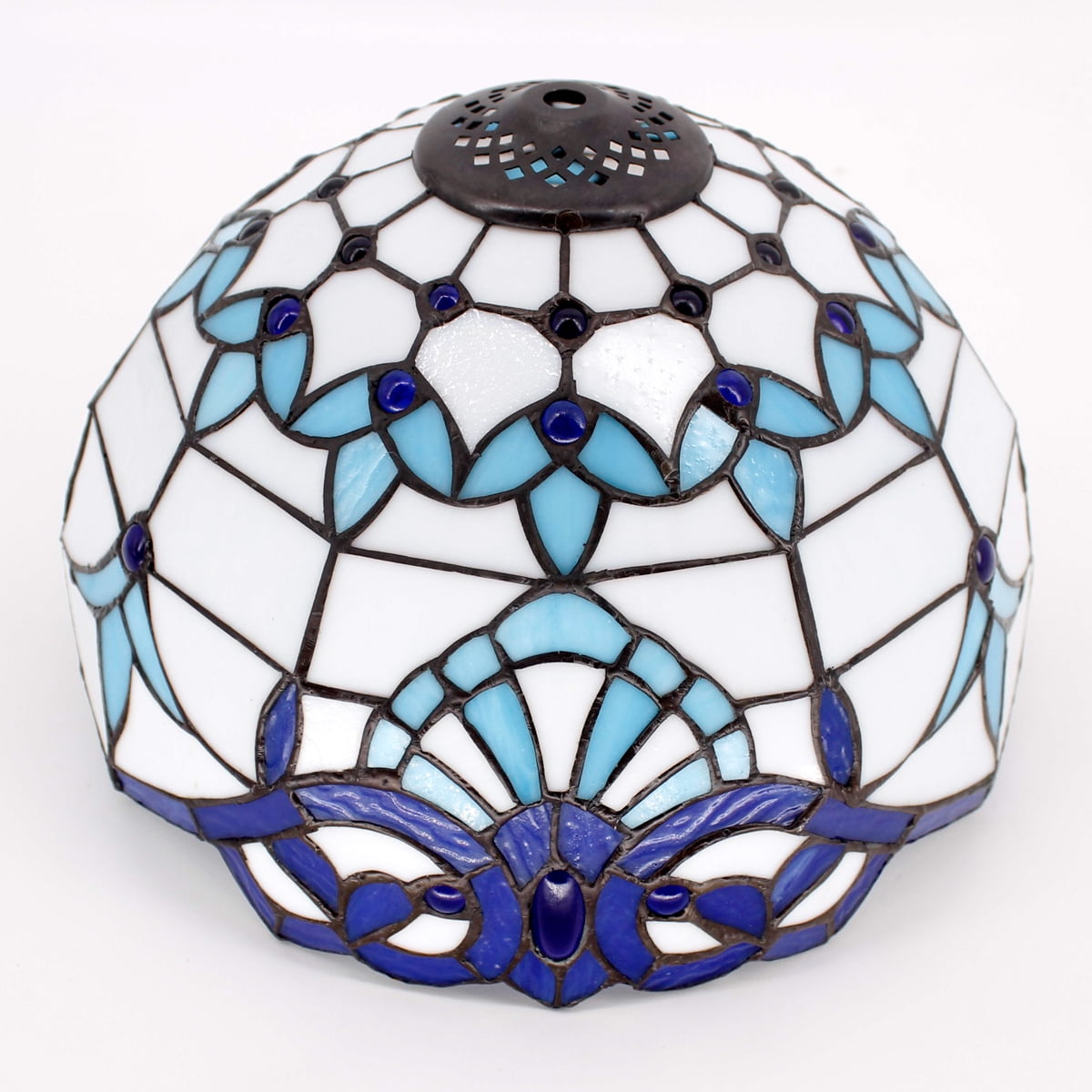 Tiffany Table Lamp Bedside Navy Blue Baroque Stained Glass Style Desk Reading Light 18" Inch Tall Living Bedroom Vintage Memory Sympathy Library Banker Boho Victorian Type