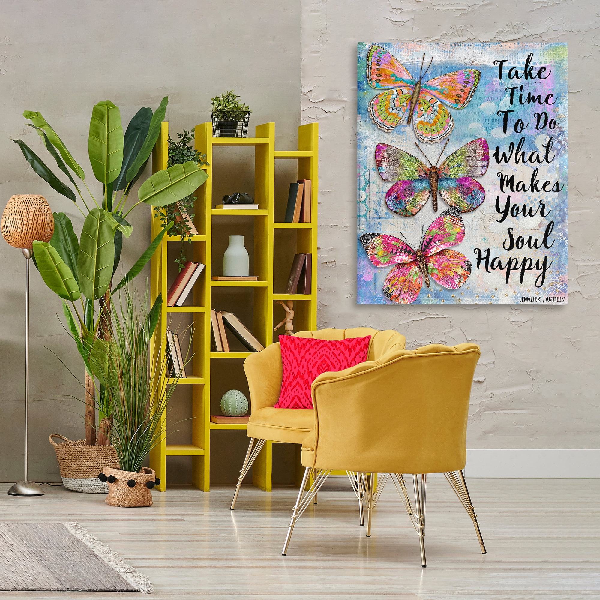 Stupell Industries Makes Your Soul Happy Butterfly Animals Painting Wrapped Canvas Art Print Wall Art, 36 x 48