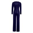 thumbnail image 2 of Wide Leg Sweatpants Women Women Strapless Color Block Botton Off The Shoulder Long Sleeve Jumpsuit Wide Leg Pants Rompers, 2 of 4