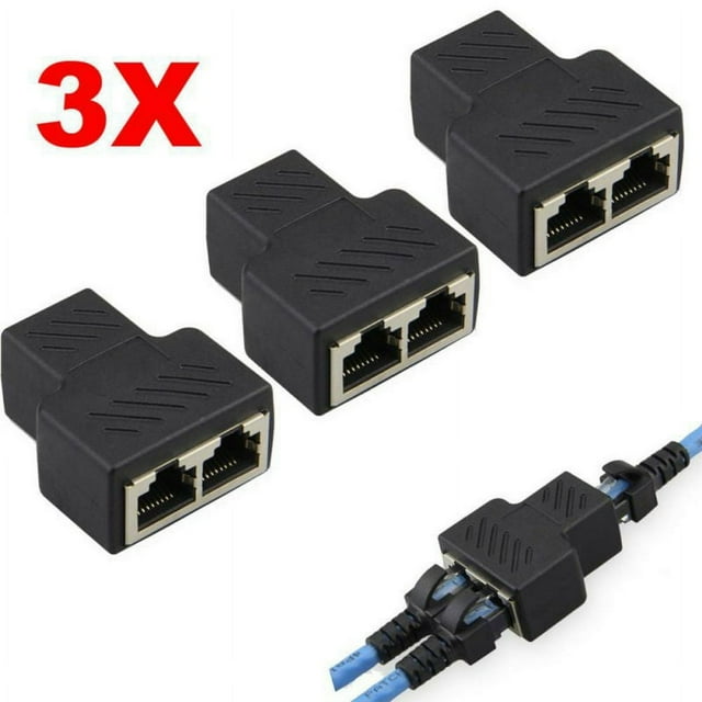 AMERTEER 3 Pack RJ45 Splitter Adapter 1 to 2 Ways Dual Female Port CAT5/6/7 LAN Ethernet Cable