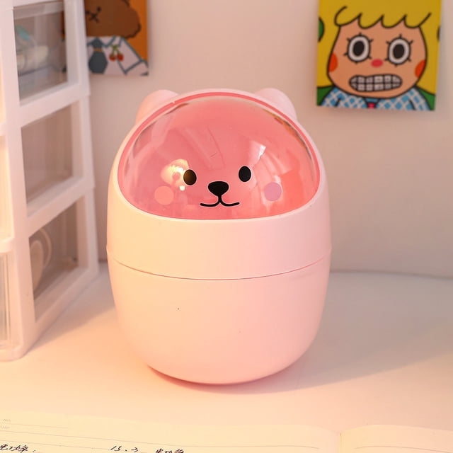 Cubo de basura de escritorio, cubo de almacenamiento para escritorio de estudiante, cubo de basura de oficina mini con lindo oso, bolsa de basura