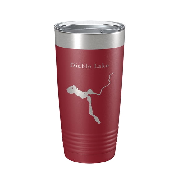 Diablo Lake Map Tumbler Travel Mug Insulated Laser Engraved Coffee Cup Washington 20 oz Maroon