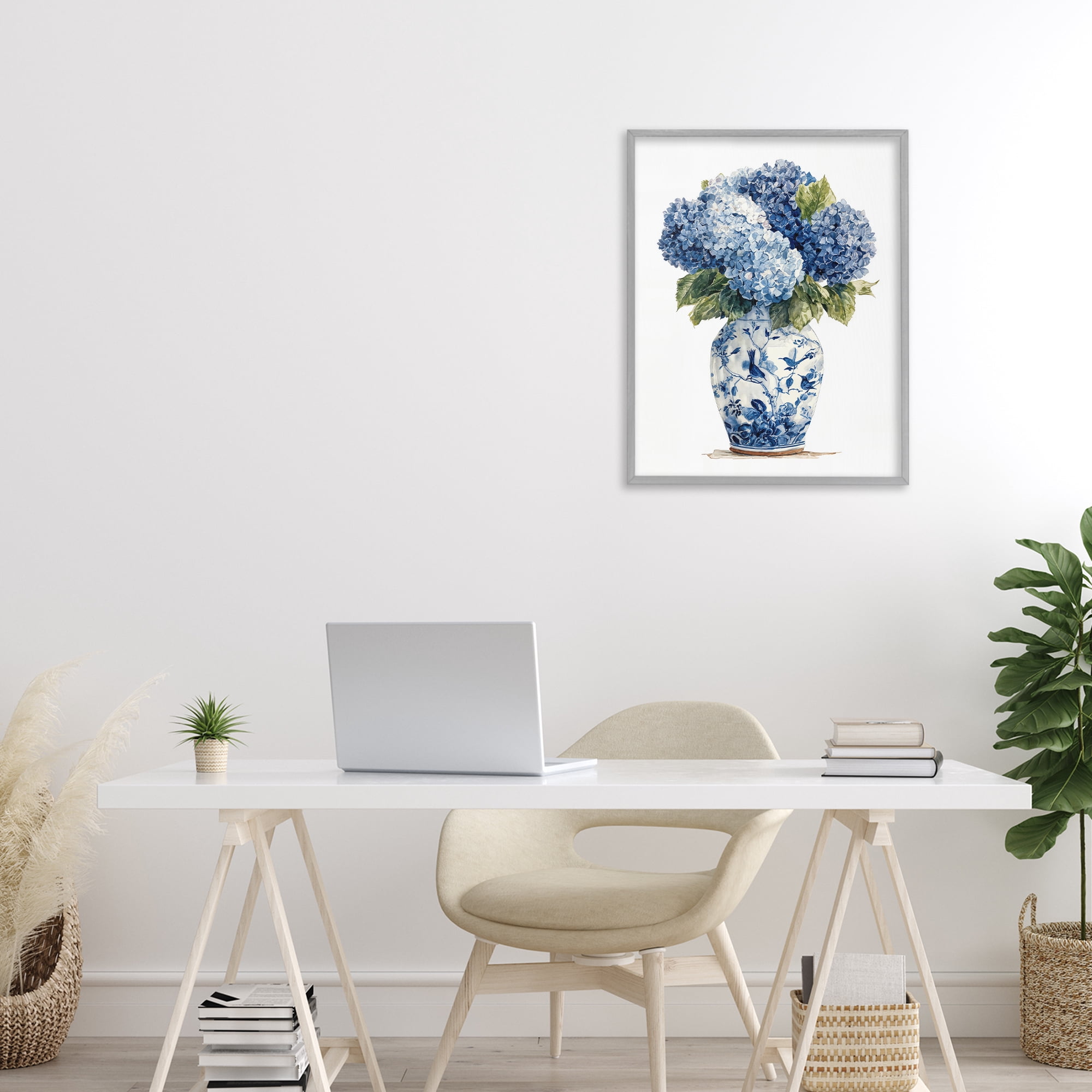 Stupell Industries Blue Hydrangeas in Porcelain Gray Framed Giclee Art, design by Imagine It Images