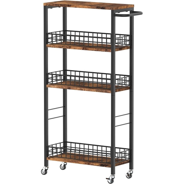 Slim Storage Cart Narrow Laundry Cart on Wheels Utility Kitchen Rolling Rack with Wood Tabletop Mobile Shelving Unit Bathroom Storage Organizer Slide Out Rolling Tower for Narrow S