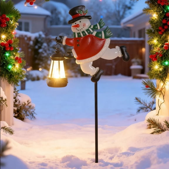 Solar Powered Christmas Snowman Outdoor Lights - Waterproof Resin Garden Stake Decor for Patio Lawn Yard Ambiance Landscape Lighting