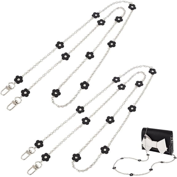 2pcs 50 Inch Bag Chain Handbag Strap Silver Alloy Bag Chain Replacement Chain for Purse Crossbody Bag Shoulder Bags Chains with Enamel Flower Charms for Halloween Christmas