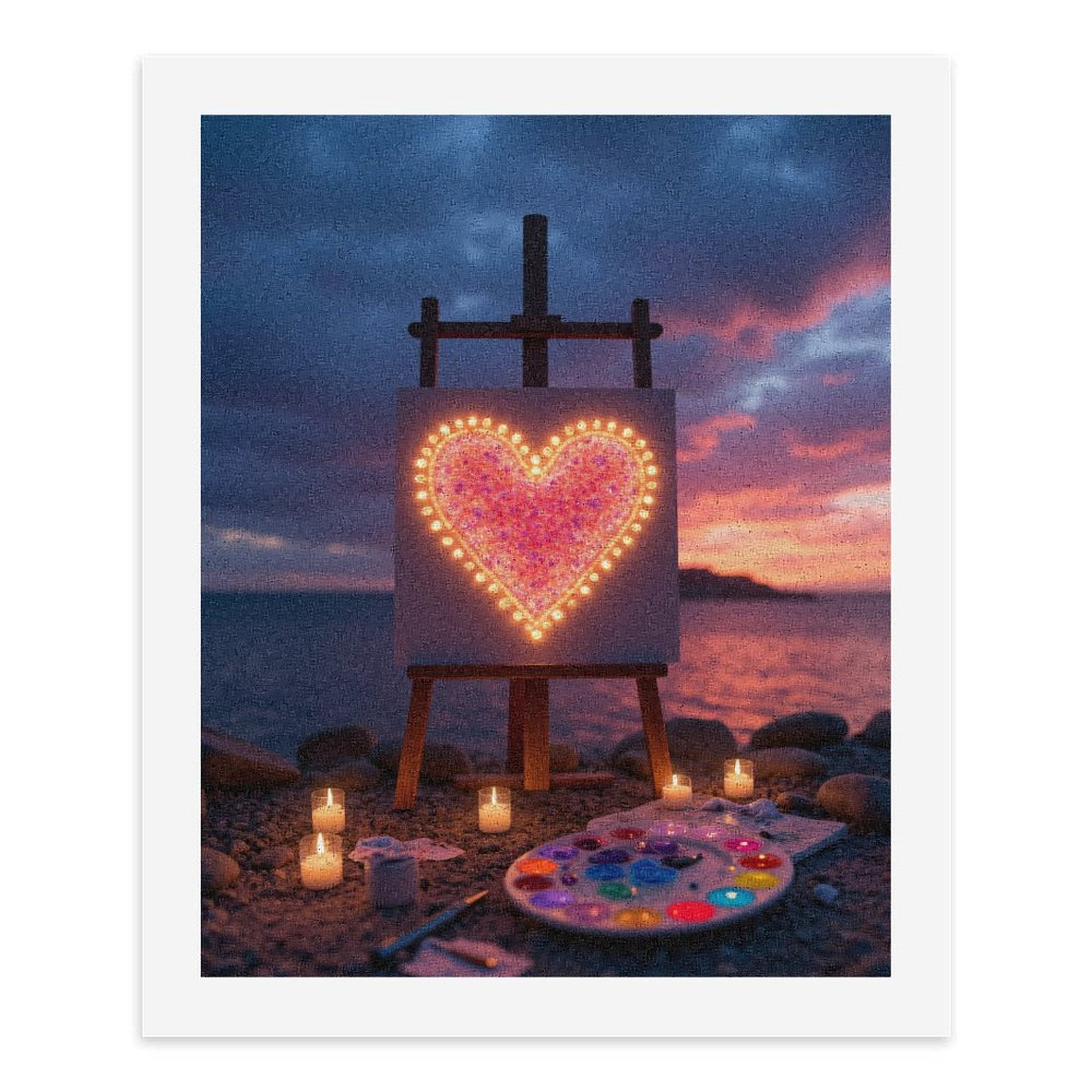 Paint By Numbers Kit for Adults Beginner - DIY Canvas Heart Sunset Beach Candles Canvas Painting Kits for Adults, Frameless Paint By Number for Adults for Home Wall Decor 16x20 Inch