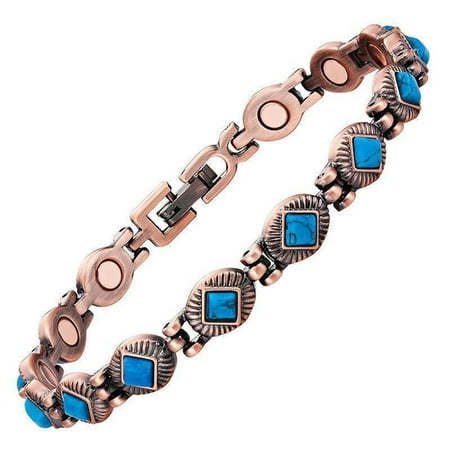 3 Stone Tanzanite Bracelet Copper Link Womens Magnetic Bracelet Turquoise Stones Ventura (7.5 Inches) with Box ()