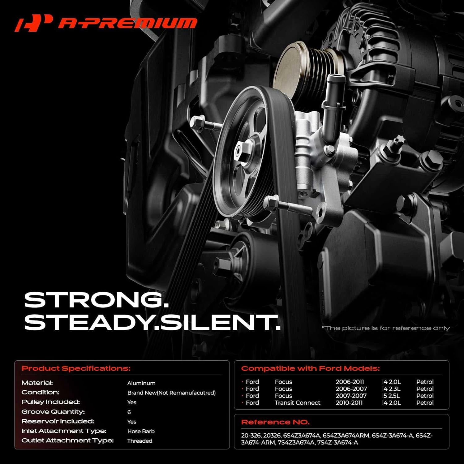 A-Premium Power Steering Pump Without Pulley Replacement for Ford Focus Transit Connect 2006-2011