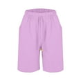 thumbnail image 4 of Women's Cotton Linen Elastic Waist Shorts with Drawstring and Side Pockets, Casual Solid Color Mid-Length Summer Shorts for Daily Wear, Lounge, and Outdoor Activities Pink XXXXL, 4 of 8
