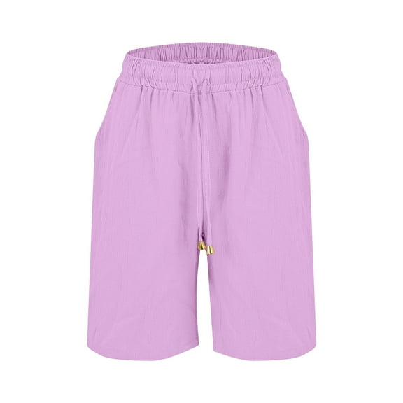 Women's Denim Shorts Womens Casual Solid Side Pockets Pants Shorts Elastic Waist Pockets Daily Mid Long Shorts,Pink Women's Shorts M