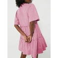 thumbnail image 3 of Michellecmm Women Mini Dress Short Sleeve V Neck Pleated Solid A-line Dress Summer Dress for Casual Daily, 3 of 9