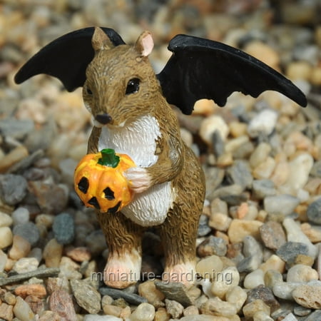 Bat Garden - Miniature Halloween Squirrel with Bat Wings for Miniature Garden, Fairy Garden