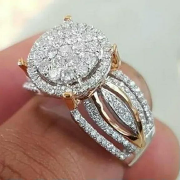 18K Rose Gold Filled Engagement Band Women's 16mm Round Hollow Cz Ring Size 6-12