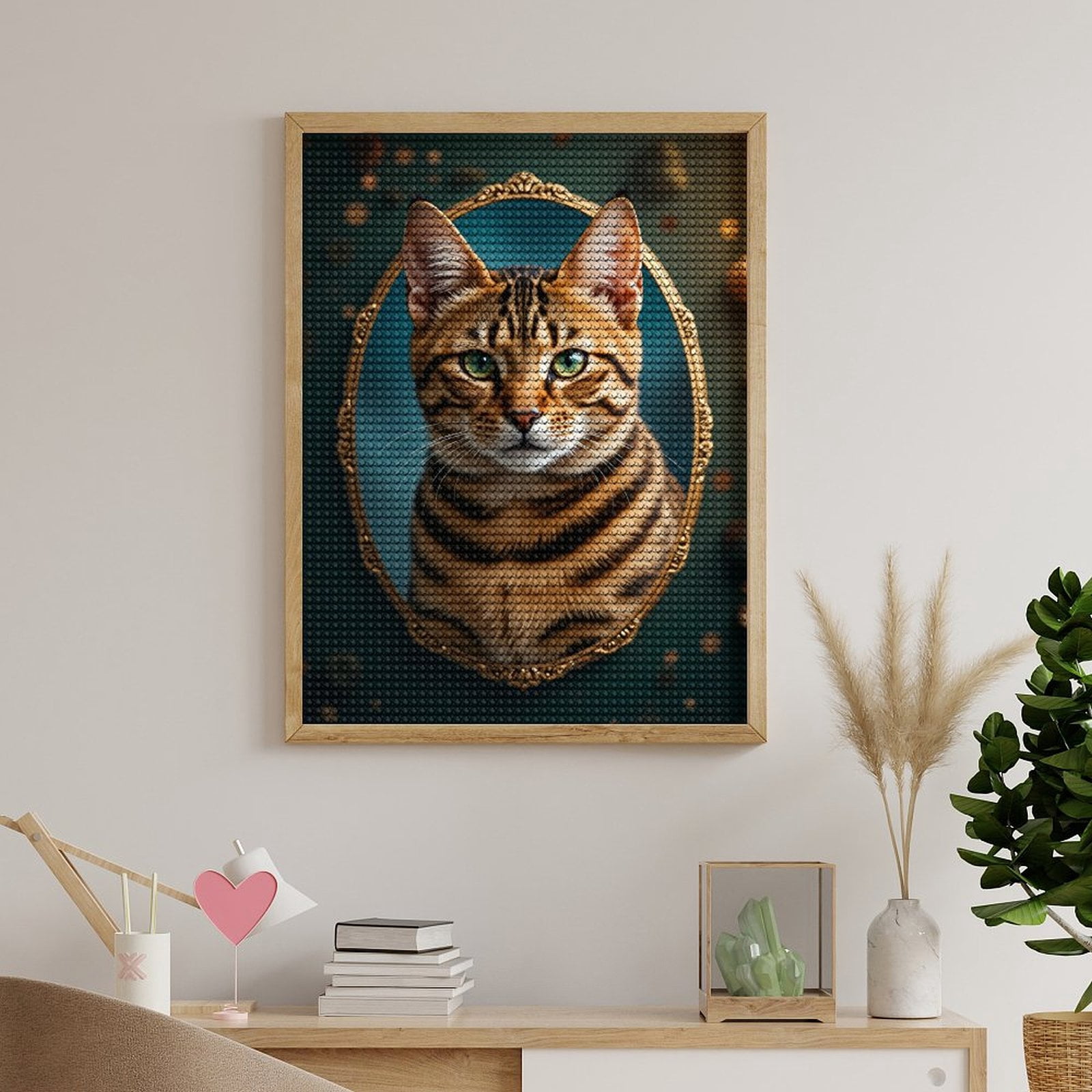 Diamond Art Kits for Adults, Cat Portrait Oval Frame Stripes 5D Diamond Painting Kits for Adults Beginners, DIY Full Drill Diamond Painting, Gem Art and Crafts 12x16