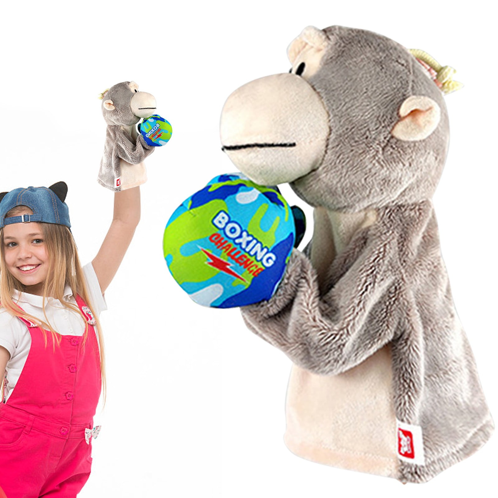 Plush Boxing Animal Hand Puppets Interactive Monkey Stuffed Boxing Puppet Soft Punching Hand Doll for Party Game Stage Performance Leisure Entertainment Prop Decor
