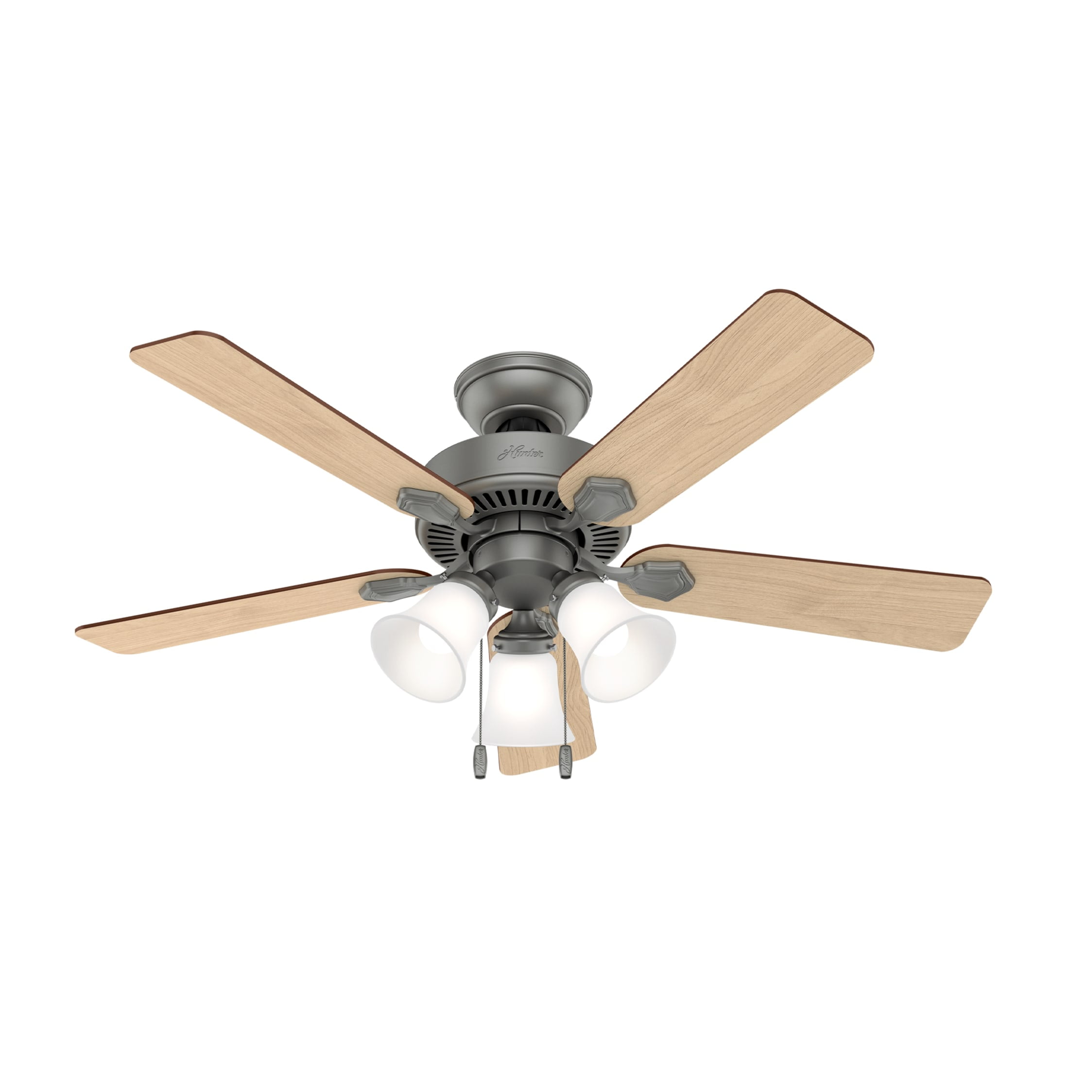 Hunter 44 inch Indoor Ceiling Fan with LED Lights - Ceiling Fan with Pull Chain, For Bedroom, Living Room, or Kitchen, Standard Mount, No Remote, 5 Blades - Swanson 50882, Matte Silver