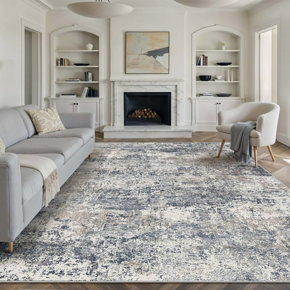 BERTHMEER 8'x10' Abstract Area Rugs Large Washable Rugs for Living Room Bedroom Dining Room Office Farmhouse Distressed Machine Washable Non-slip, Blue