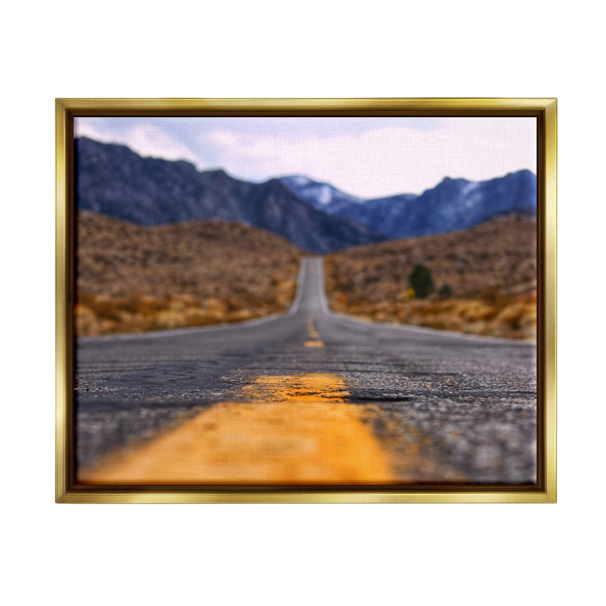 Stupell Industries Rural Ground View Country Highway Road Distant Peaks Photograph Metallic Gold Floating Framed Canvas Print Wall Art, Design by Jeff Poe