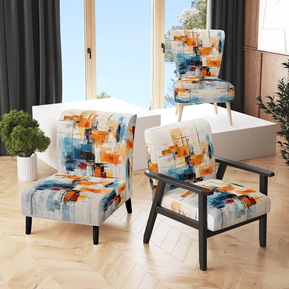 Designart "Retro Reflections Colorful Mid Century Vibes III" Multi-Color Abstract Upholstered Accent Chair - Mid-Century Modern Arm Chair For Bedroom