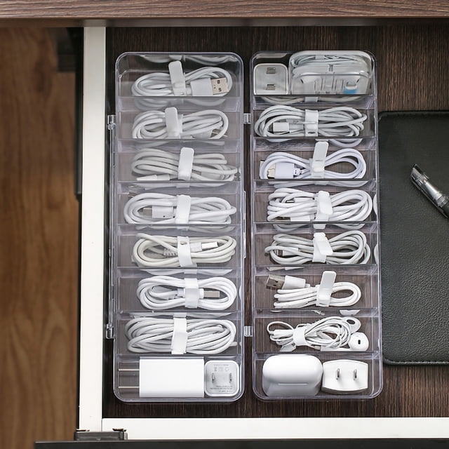 Organizador de almacenamiento de cables transparente, almacenamiento de cables de datos de escritorio, caja organizadora de cables de datos, caja de gestión de cables de datos confiable y duradera