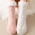 thumbnail image 4 of Women Cable Knit Sherpa Cuff Mid Calf Floor Socks Thick Thermal Non Slip Warm Cozy Sleeping House Socks Pink One Size, 4 of 6