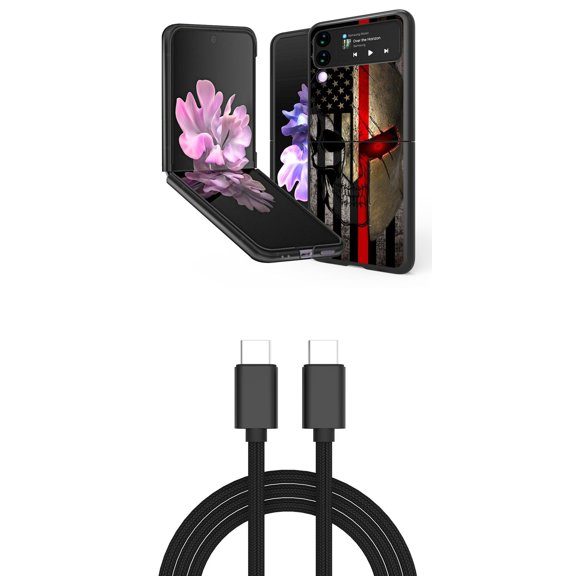 Bemz Premium Bundle for Samsung Galaxy Z Flip 3 5G: Slim Snap-On Protector Case (American Spartan), PD Power Delivery USB-C to USB-C Cable (3 Feet)