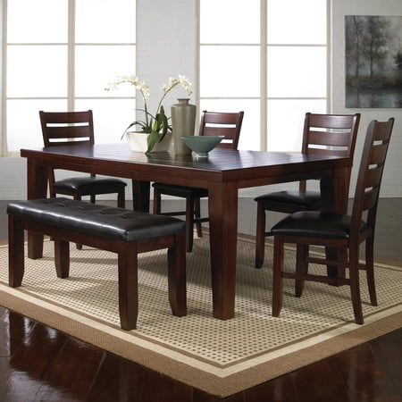 Contemporary Dining Set with Extendable Table | Ideal for Family Meals and Parties | Wood Furniture with Leather Look Bench | Solves Space Problem