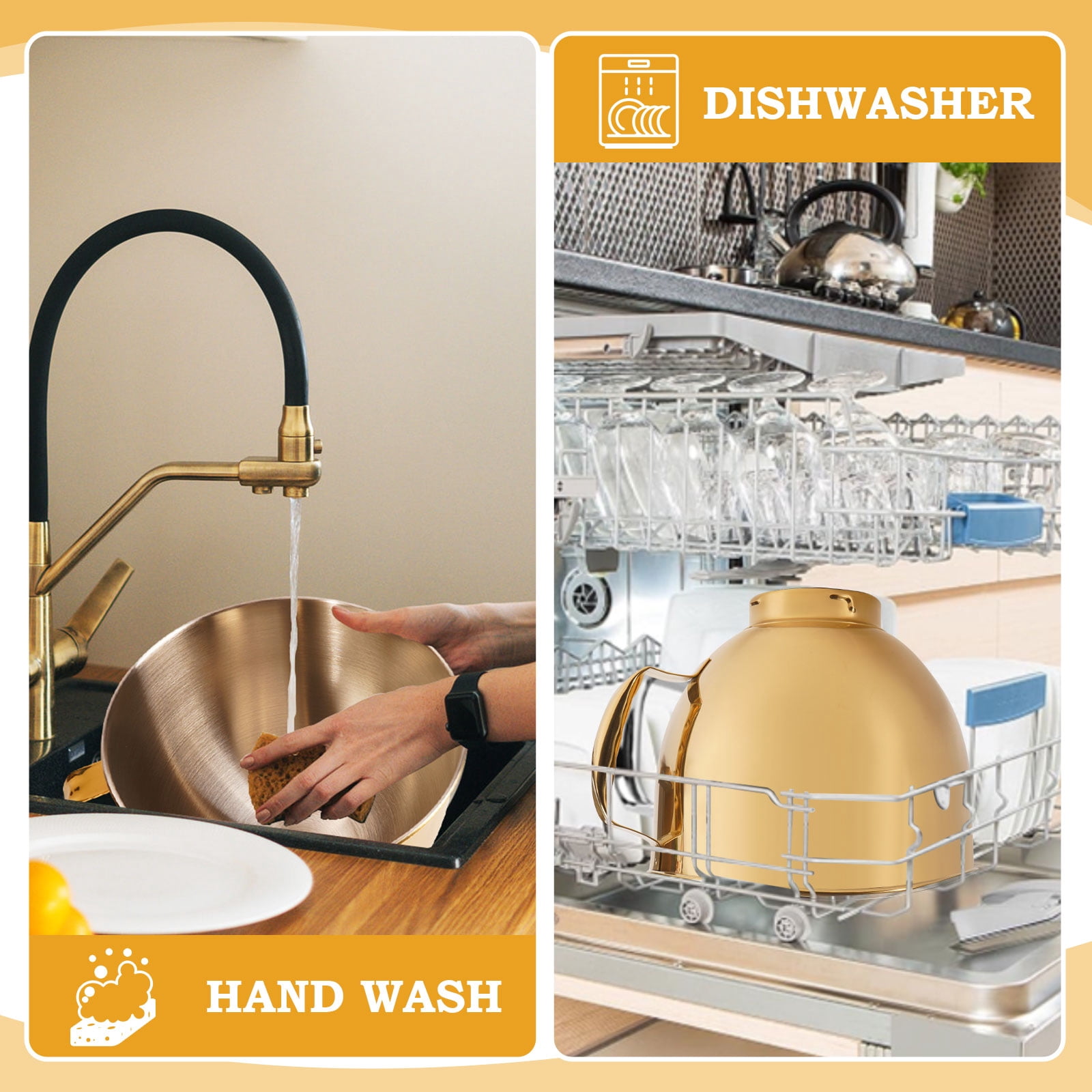 Uscover 5 Quart Metallic Finish 304 Stainless Steel Bowl for KitchenAid 4.5/5QT Tilt-Head Stand Mixer, Dishwasher Safe(Gold Color)